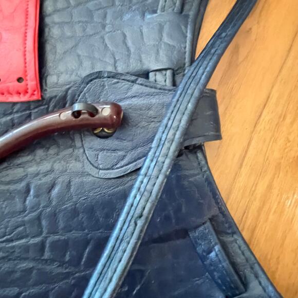 Vintage Navy Blue Vinyl Bag Red Watermelon Slice Pockets - Picture 8 of 10